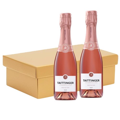 Taittinger Brut Prestige Rose Champagne 37.5cl Twin Hamper Gift Box